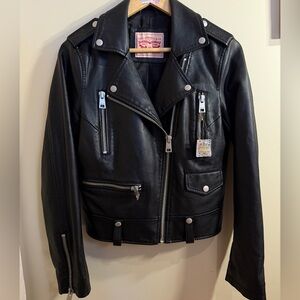 Levi's Women's Black Faux Leather Moto Jacket with Zip Pockets